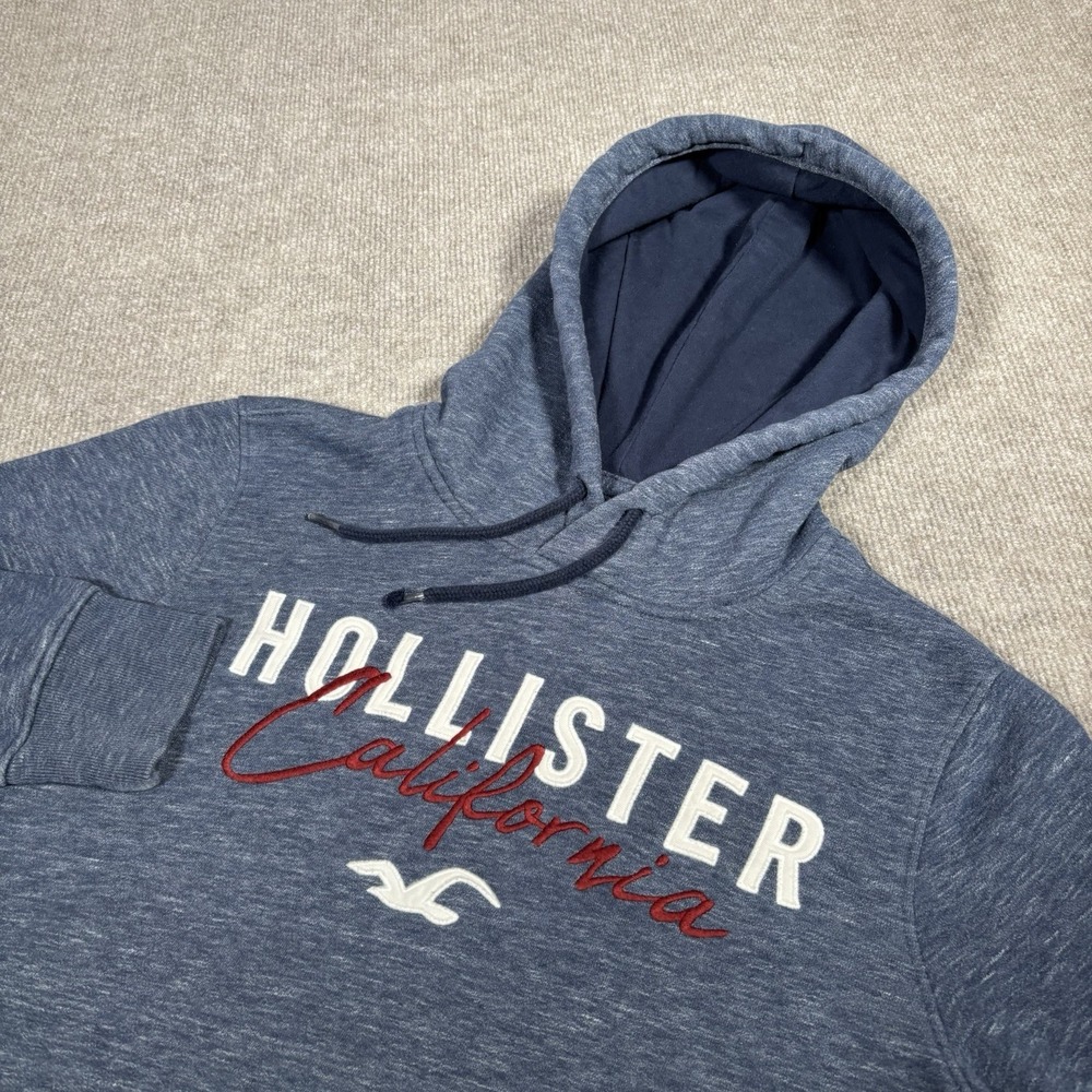 Hollister Hoodie Sweatshirt Mens S Pullover Blue‎ Fleece Embroidered Logo Y2K